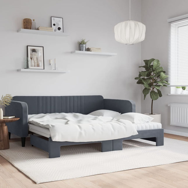 Divano Letto Estraibile Materassi Grigio Scuro 90x190cm Velluto
