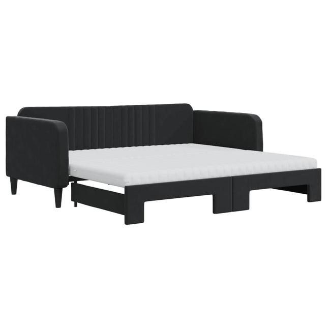 Divano Letto Estraibile con Materassi Nero 90x190 cm Velluto