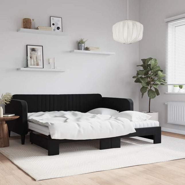 Divano Letto Estraibile con Materassi Nero 90x190 cm Velluto