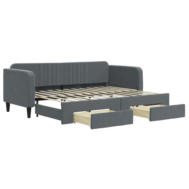 Divano Letto Estraibile Cassetti Grigio Scuro 80x200cm Velluto