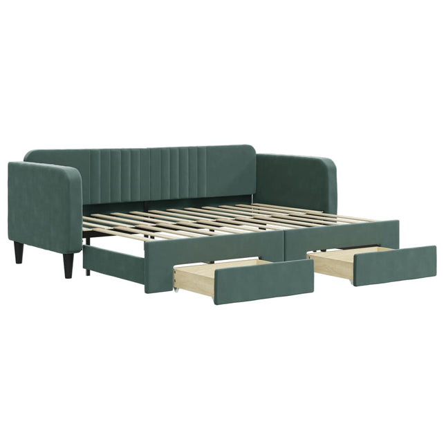 Divano Letto Estraibile Cassetti Verde Scuro 80x200cm Velluto