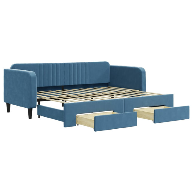 Divano Letto Estraibile con Cassetti Blu 90x200 cm in Velluto