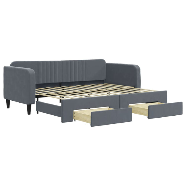 Divano Letto Estraibile Cassetti Grigio Scuro 90x200cm Velluto