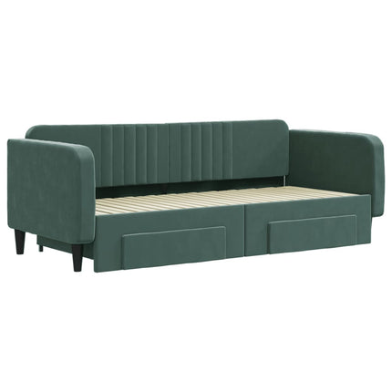 Divano Letto Estraibile Cassetti Verde Scuro 90x200cm Velluto
