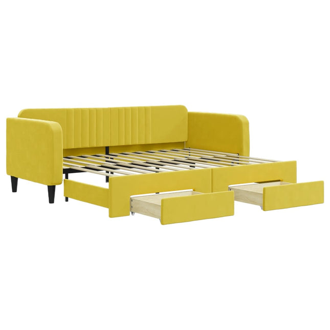 Divano Letto Estraibile con Cassetti Giallo 90x200cm in Velluto