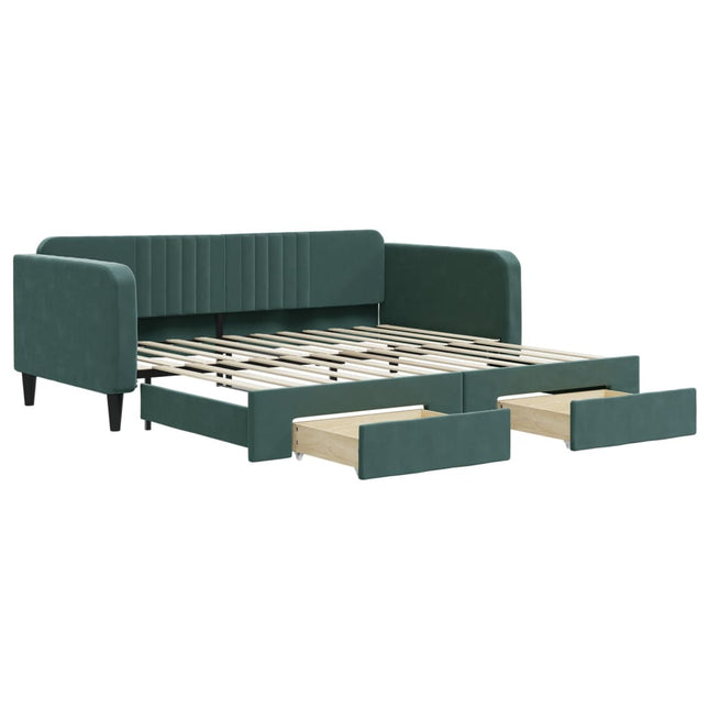 Divano Letto Estraibile Cassetti Verde Scuro 100x200cm Velluto