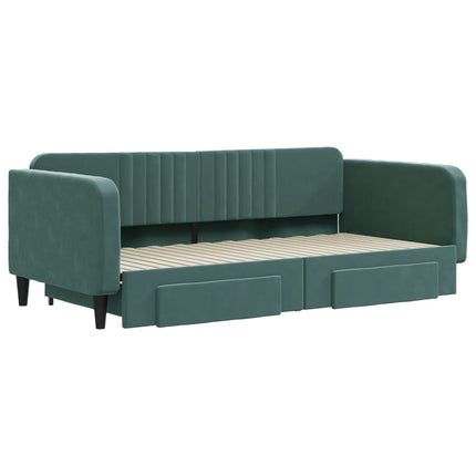 Divano Letto Estraibile Cassetti Verde Scuro 100x200cm Velluto