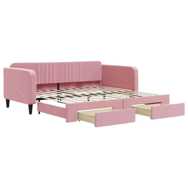 Divano Letto Estraibile con Cassetti Rosa 100x200 cm Velluto