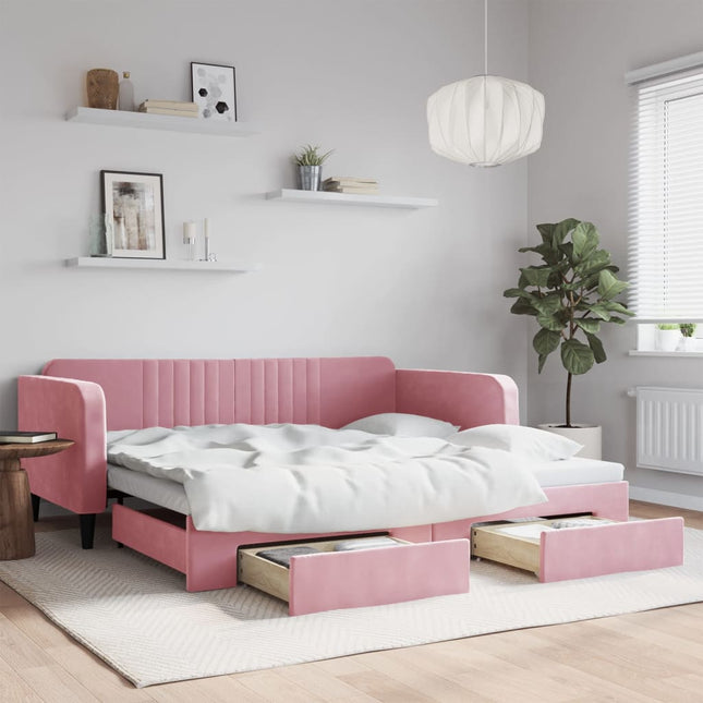 Divano Letto Estraibile con Cassetti Rosa 100x200 cm Velluto
