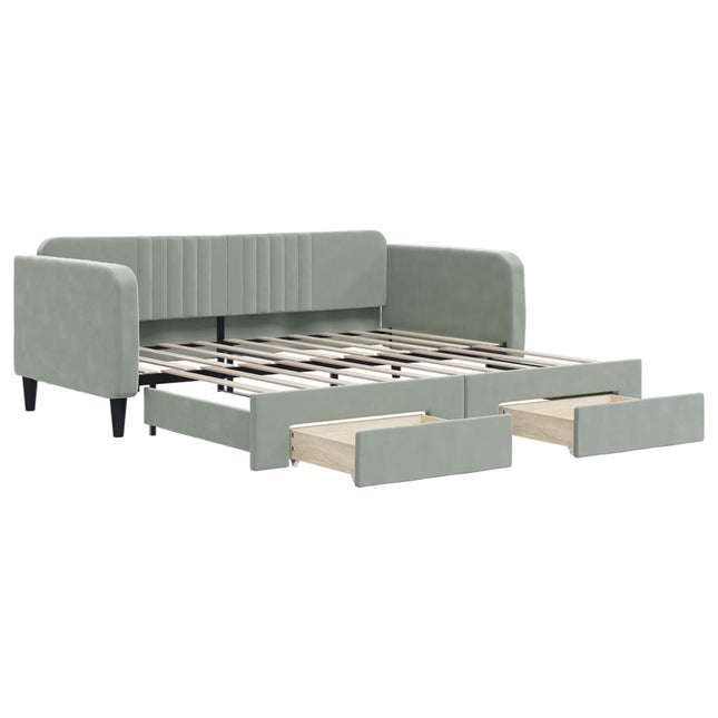 Divano Letto Estraibile Cassetti Grigio Chiaro 90x190cm Velluto