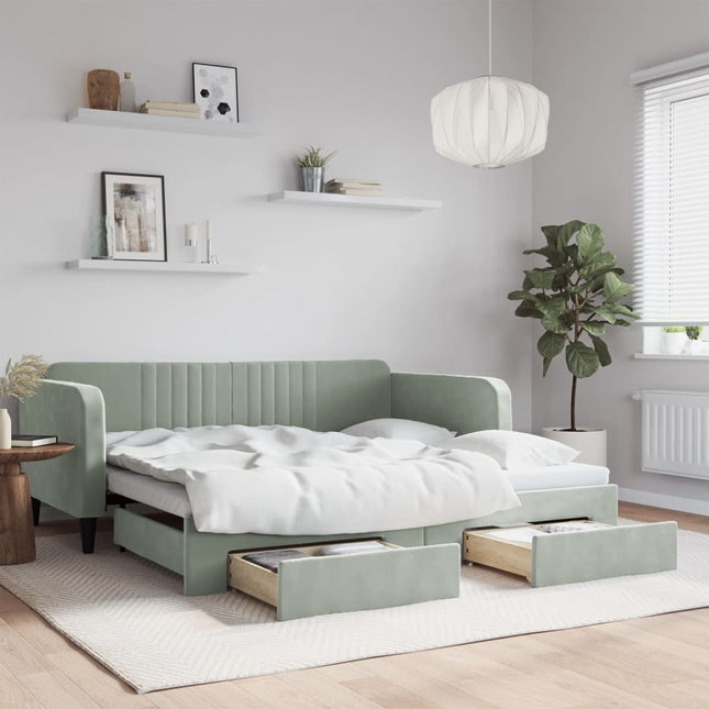 Divano Letto Estraibile Cassetti Grigio Chiaro 90x190cm Velluto