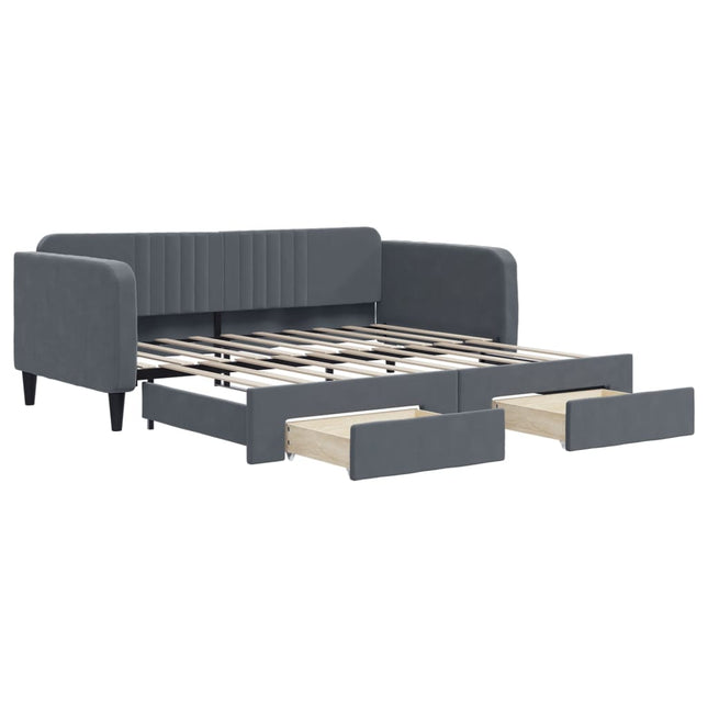 Divano Letto Estraibile Cassetti Grigio Scuro 90x190cm Velluto