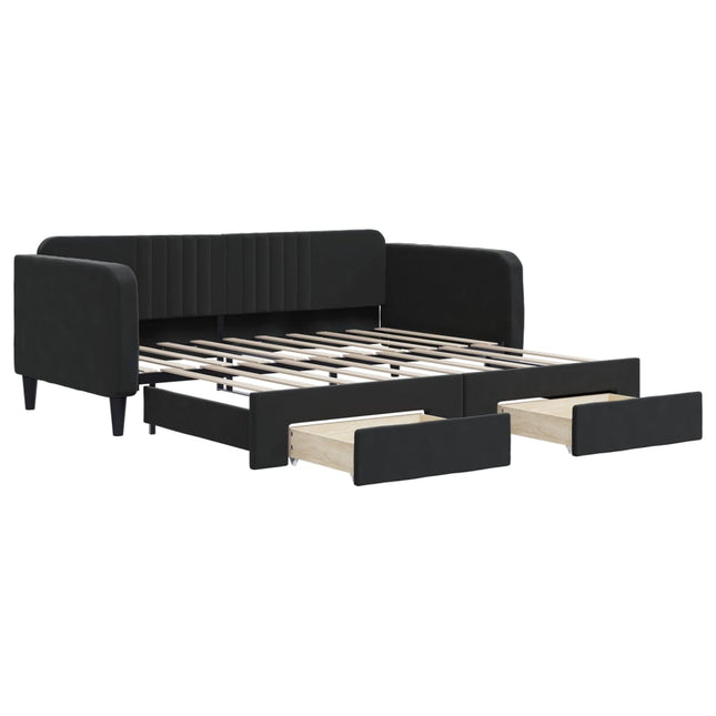 Divano Letto Estraibile con Cassetti Nero 90x190 cm in Velluto