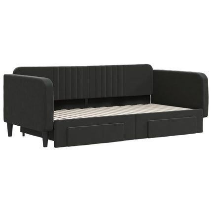 Divano Letto Estraibile con Cassetti Nero 90x190 cm in Velluto