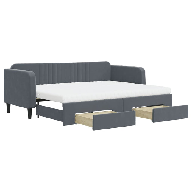 Divano Letto Estraibile Cassetti Grigio Scuro 80x200cm Velluto