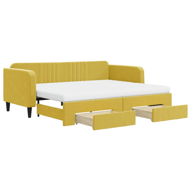 Divano Letto Estraibile con Cassetti Giallo 90x200cm in Velluto