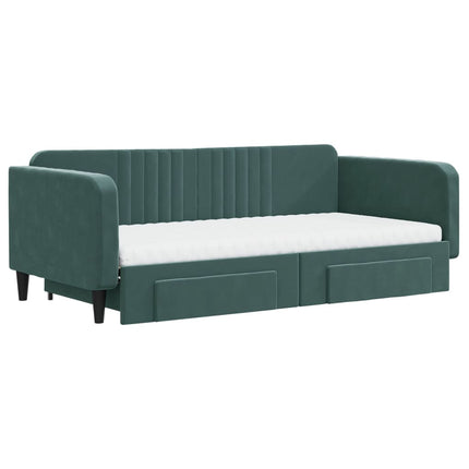 Divano Letto Estraibile Cassetti Verde Scuro 100x200cm Velluto