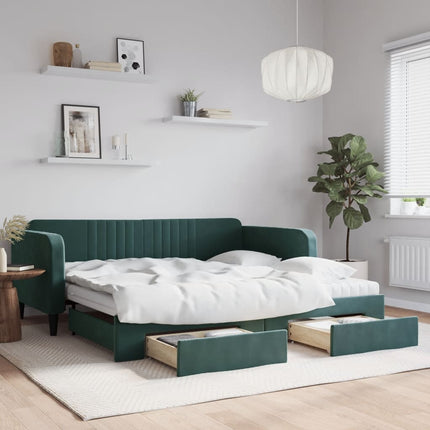 Divano Letto Estraibile Cassetti Verde Scuro 100x200cm Velluto