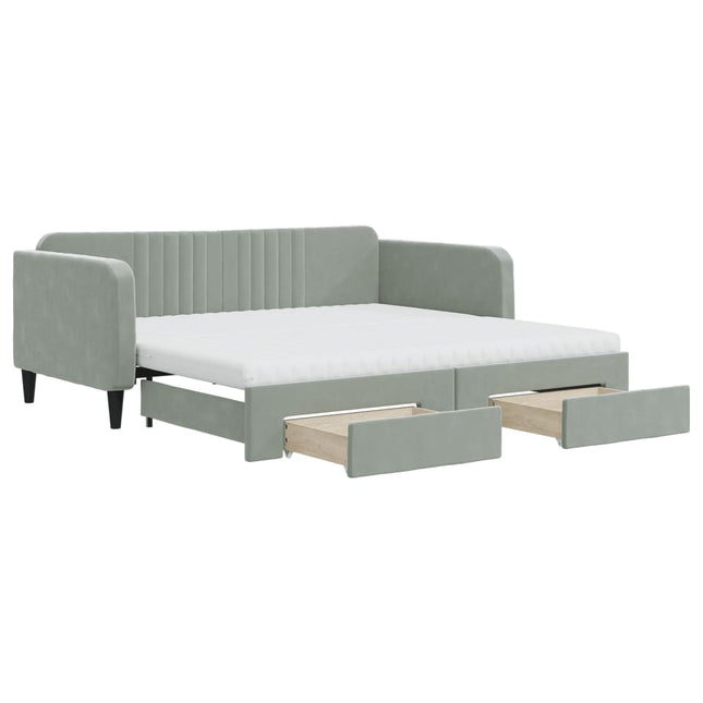 Divano Letto Estraibile Cassetti Grigio Chiaro 90x190cm Velluto