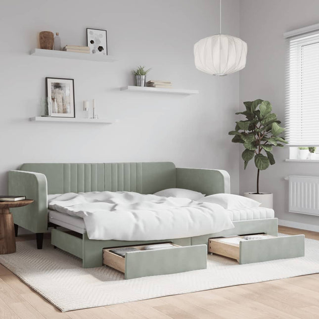 Divano Letto Estraibile Cassetti Grigio Chiaro 90x190cm Velluto
