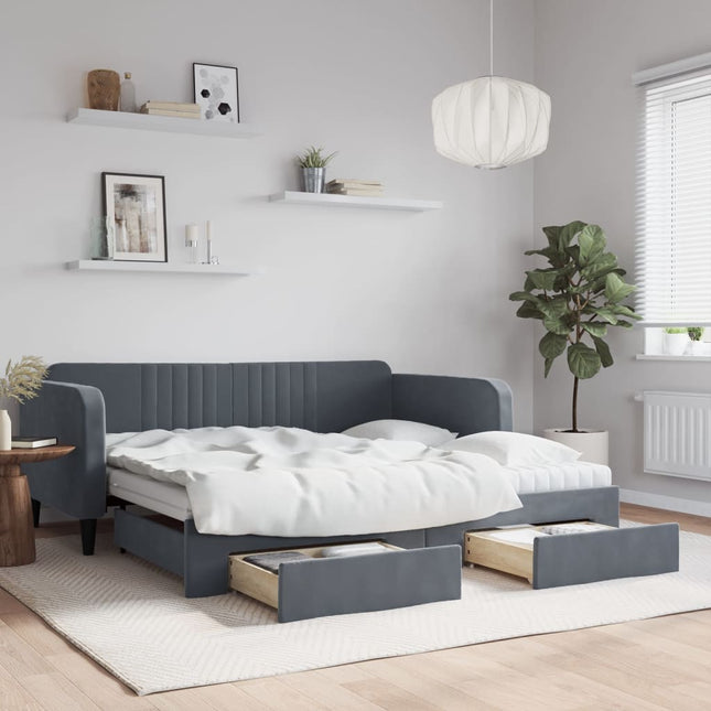 Divano Letto Estraibile Cassetti Grigio Scuro 90x190cm Velluto