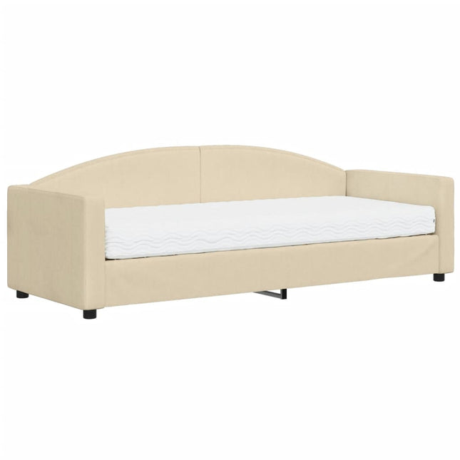 Divano Letto con Materasso Crema 80x200 cm in Tessuto