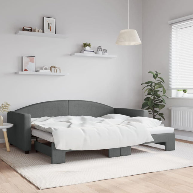 Divano Letto con Letto Estraibile Grigio Scuro 90x200cm Tessuto