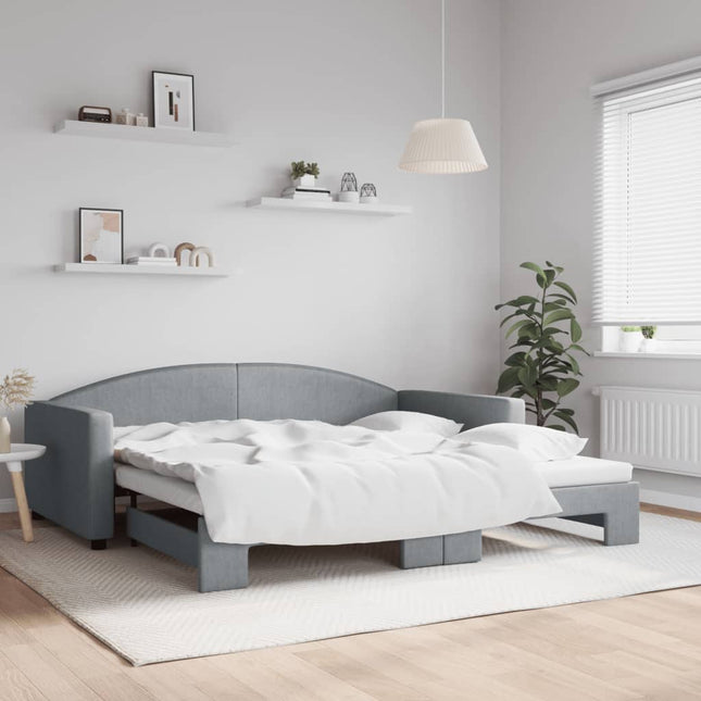 Divano Letto con Letto Estraibile Grigio Chiaro 100x200 Tessuto