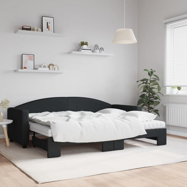 Divano Letto Estraibile con Materassi Nero 80x200 cm Tessuto