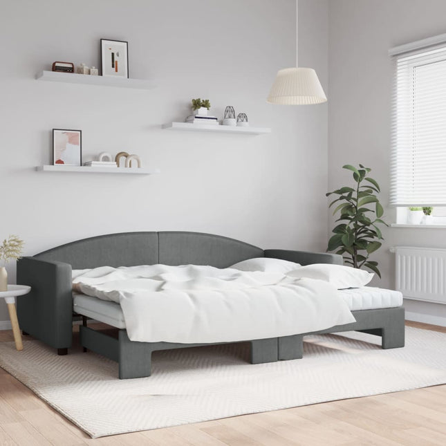 Divano Letto Estraibile Materassi Grigio Scuro 90x200cm Tessuto