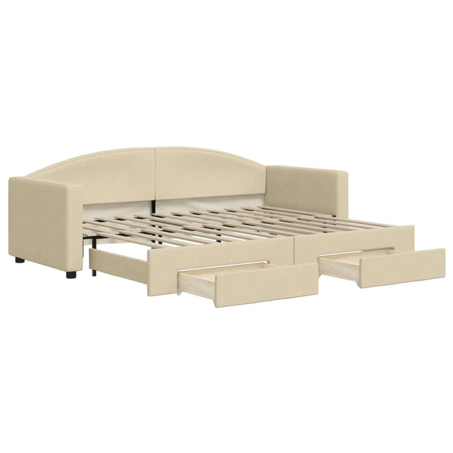 Divano Letto Estraibile con Cassetti Crema 80x200 cm in Tessuto