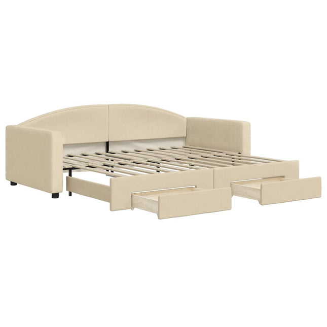 Divano Letto Estraibile con Cassetti Crema 90x200 cm in Tessuto