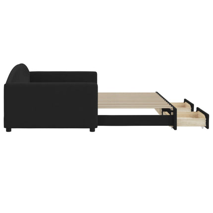 Divano Letto Estraibile con Cassetti Nero 100x200 cm in Tessuto