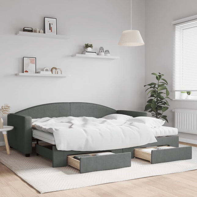 Divano Letto Estraibile Cassetti Grigio Scuro 90x200cm Tessuto