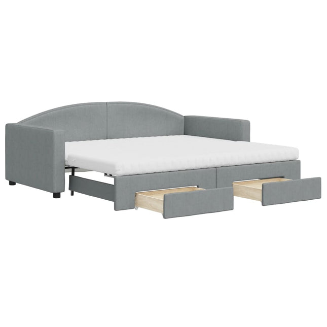 Divano Letto Estraibile Cassetti Grigio Chiaro 90x190cm Tessuto
