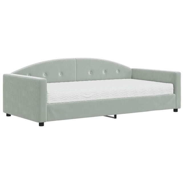 Divano Letto con Materasso Grigio Chiaro 100x200 cm in Velluto