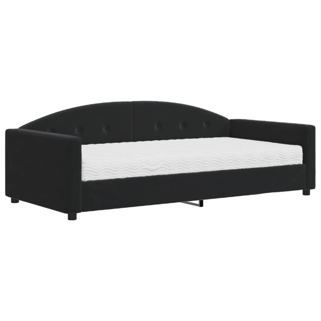 Divano Letto con Materasso Nero 100x200 cm in Velluto