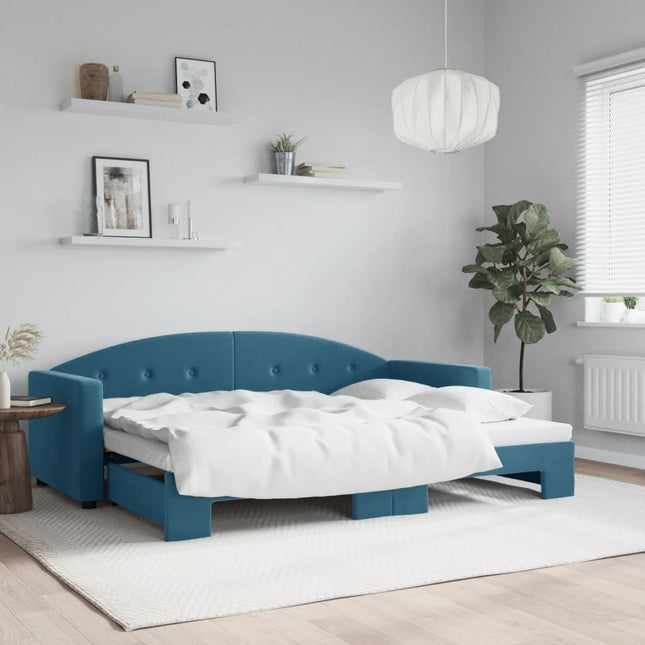 Divano Letto con Letto Estraibile Blu 80x200 cm in Velluto