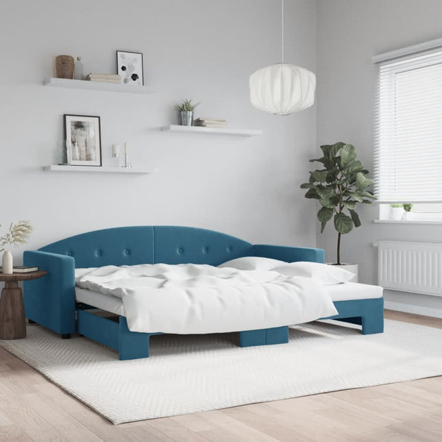 Divano Letto con Letto Estraibile Blu 90x200 cm in Velluto