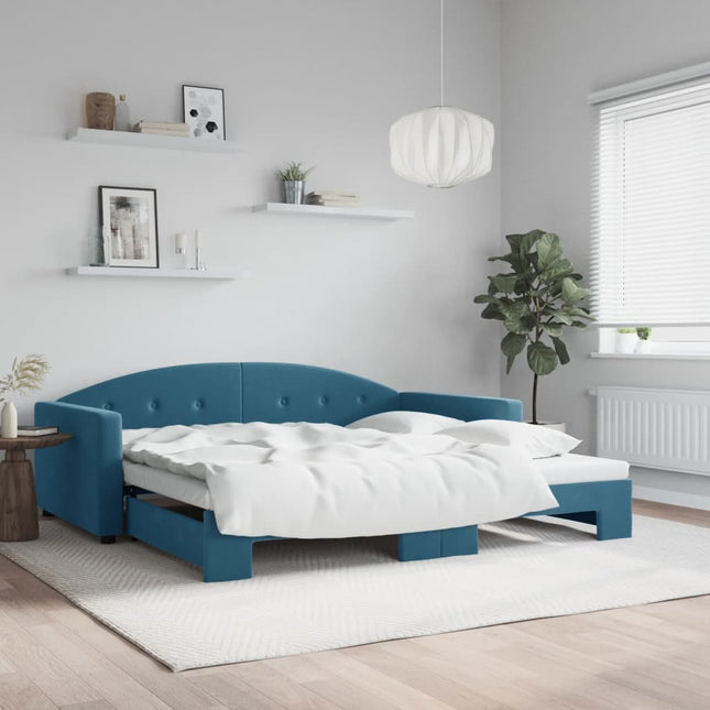 Divano Letto con Letto Estraibile Blu 100x200 cm in Velluto