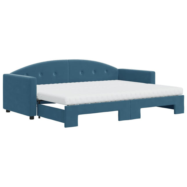 Divano Letto Estraibile con Materassi Blu 80x200 cm Velluto