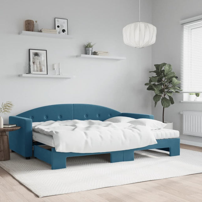 Divano Letto Estraibile con Materassi Blu 80x200 cm Velluto