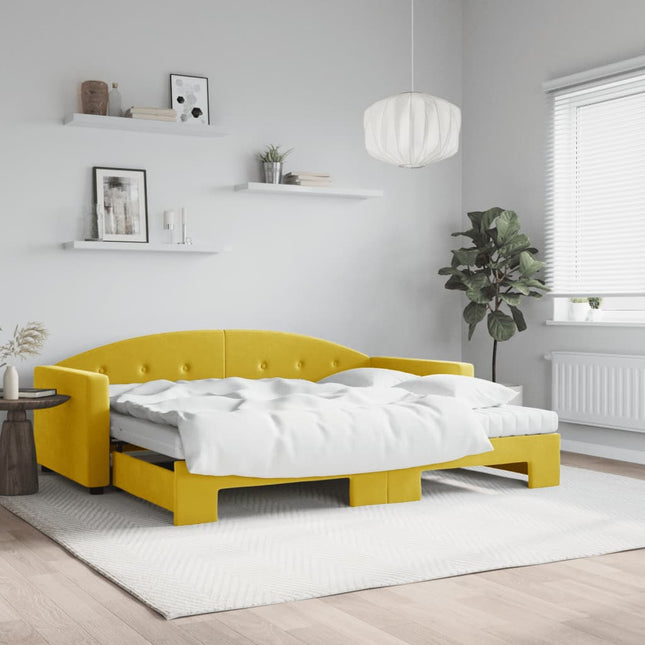 Divano Letto Estraibile con Materassi Giallo 90x200 cm Velluto