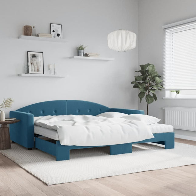 Divano Letto Estraibile con Materassi Blu 100x200 cm Velluto