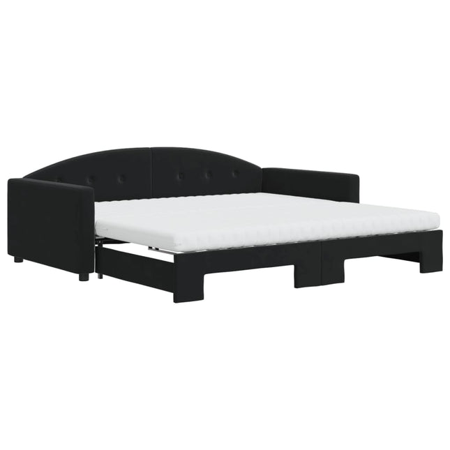 Divano Letto Estraibile con Materassi Nero 100x200 cm Velluto