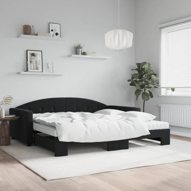 Divano Letto Estraibile con Materassi Nero 100x200 cm Velluto