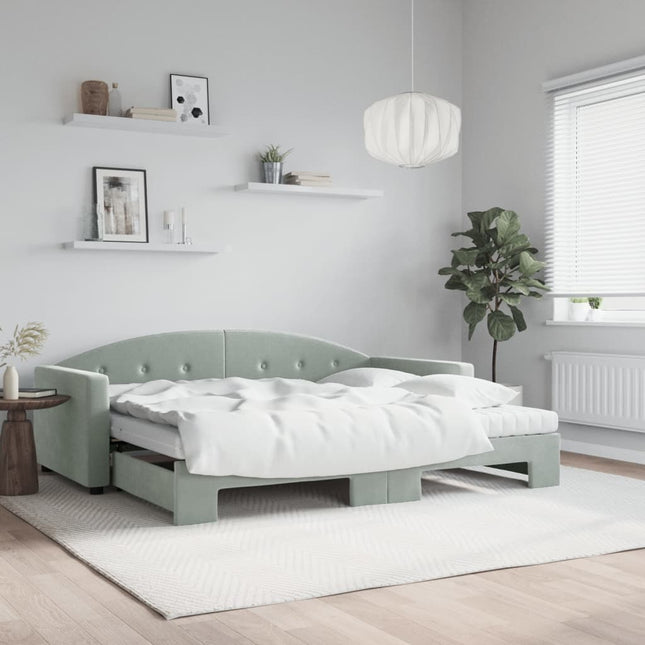 Divano Letto Estraibile Materassi Grigio Chiaro 90x190 Velluto