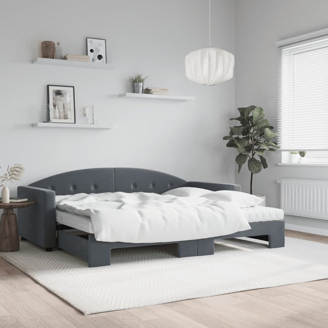 Divano Letto Estraibile Materassi Grigio Scuro 90x190cm Velluto