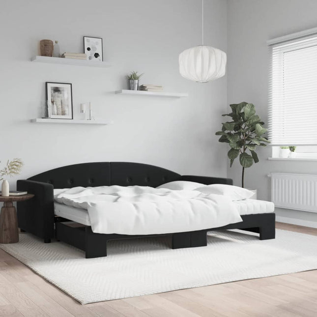 Divano Letto Estraibile con Materassi Nero 90x190 cm Velluto