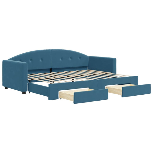 Divano Letto Estraibile con Cassetti Blu 80x200 cm Velluto